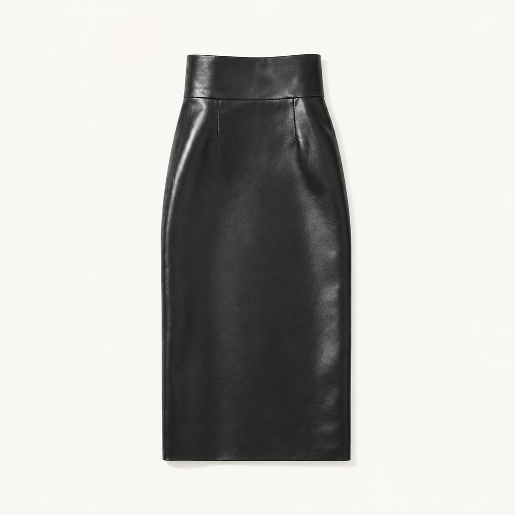 High Waist Back Slit Vegan Leather Maxi Skirt