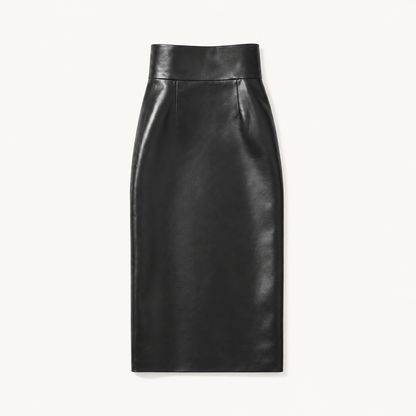 High Waist Back Slit Vegan Leather Maxi Skirt