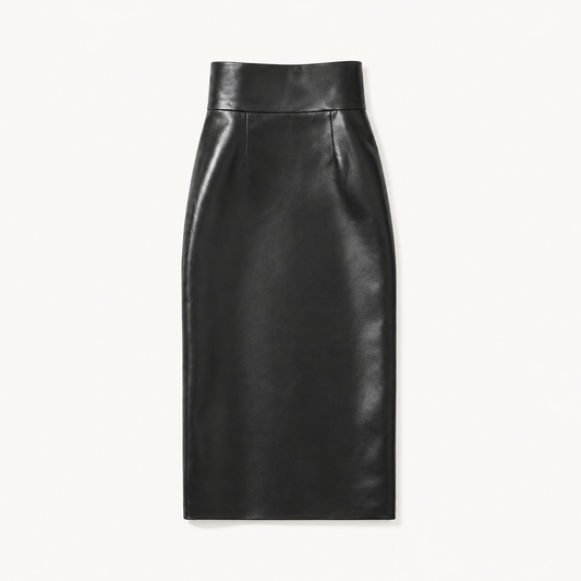 High Waist Back Slit Vegan Leather Maxi Skirt