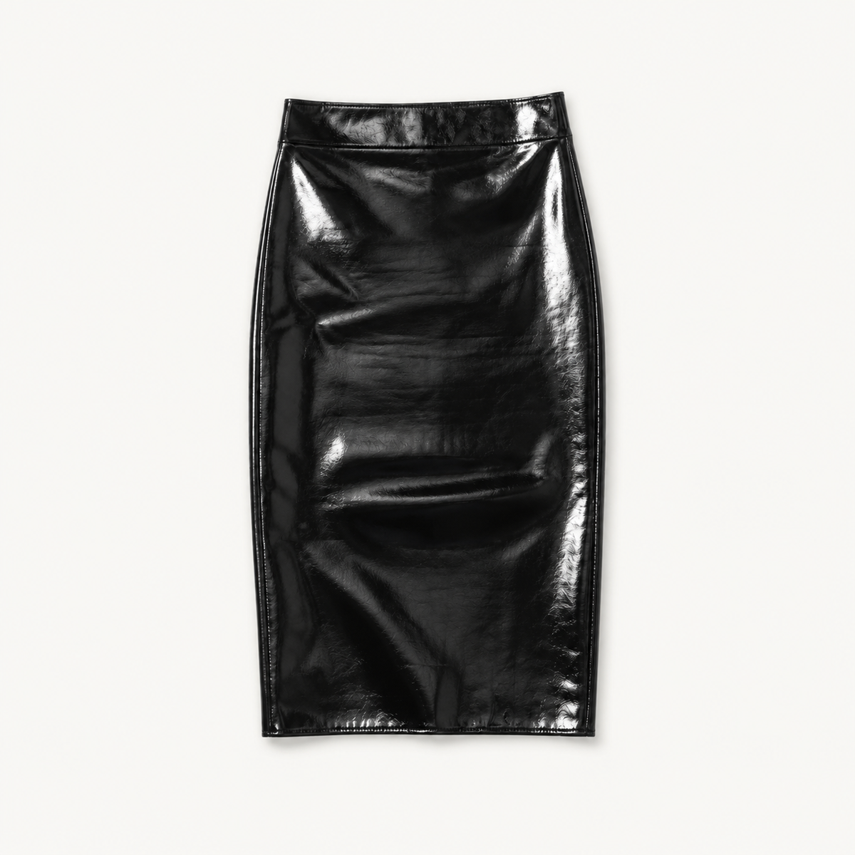 Women’s Black Faux Patent Leather High Waisted Bodycon Midi Skirt, Back Slit Pencil Skirt for Girls Night Out, Club & Date Night