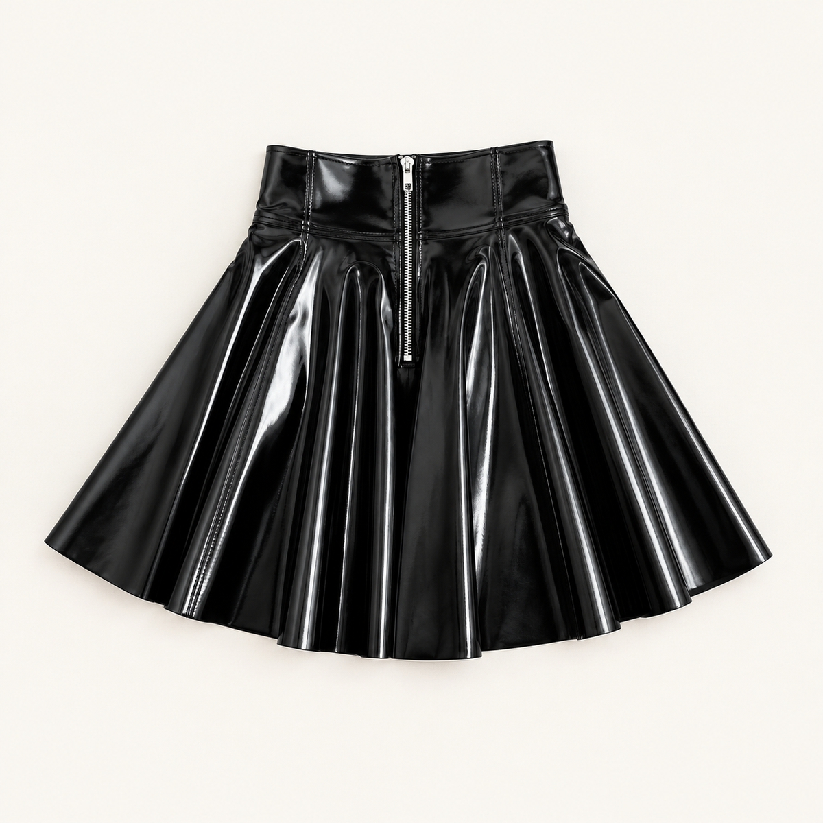 `Women’s Black Shiny Faux PU Leather Pleated Mini Skirt, High Waisted A-Line Back Zipper Skirt for Club, Night Out & Party`