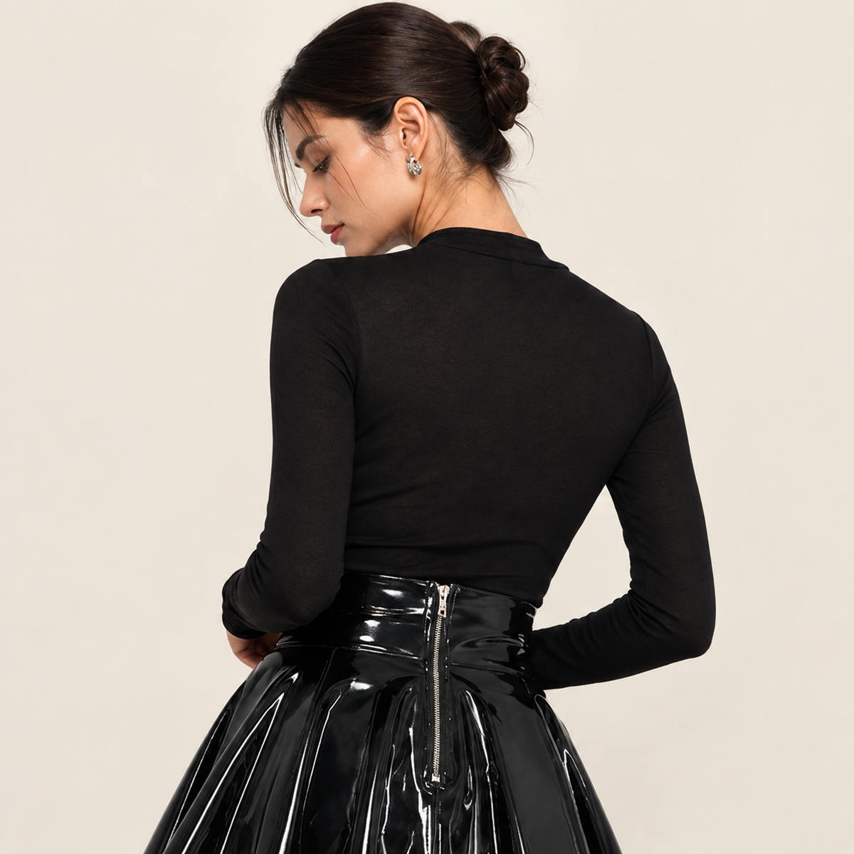 `Women’s Black Shiny Faux PU Leather Pleated Mini Skirt, High Waisted A-Line Back Zipper Skirt for Club, Night Out & Party`